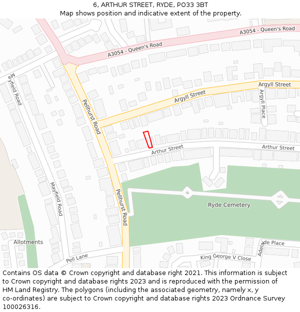 6, ARTHUR STREET, RYDE, PO33 3BT: Location map and indicative extent of plot
