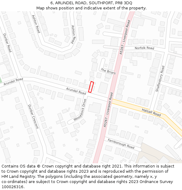 6, ARUNDEL ROAD, SOUTHPORT, PR8 3DQ: Location map and indicative extent of plot