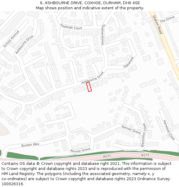 6, ASHBOURNE DRIVE, COXHOE, DURHAM, DH6 4SE: Location map and indicative extent of plot
