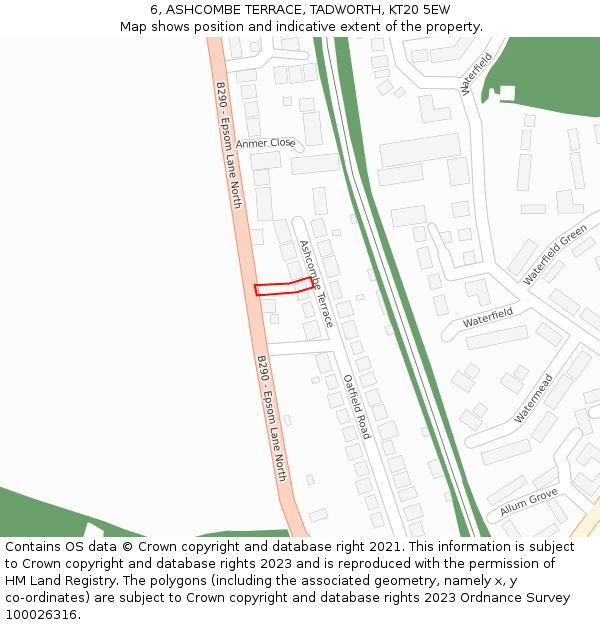 6, ASHCOMBE TERRACE, TADWORTH, KT20 5EW: Location map and indicative extent of plot