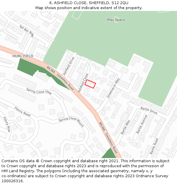 6, ASHFIELD CLOSE, SHEFFIELD, S12 2QU: Location map and indicative extent of plot