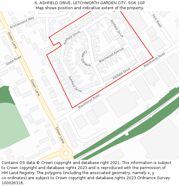 6, ASHFIELD DRIVE, LETCHWORTH GARDEN CITY, SG6 1GP: Location map and indicative extent of plot