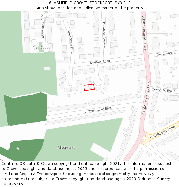 6, ASHFIELD GROVE, STOCKPORT, SK3 8UF: Location map and indicative extent of plot