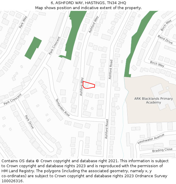 6, ASHFORD WAY, HASTINGS, TN34 2HQ: Location map and indicative extent of plot