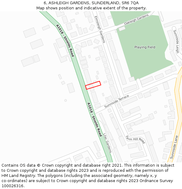 6, ASHLEIGH GARDENS, SUNDERLAND, SR6 7QA: Location map and indicative extent of plot
