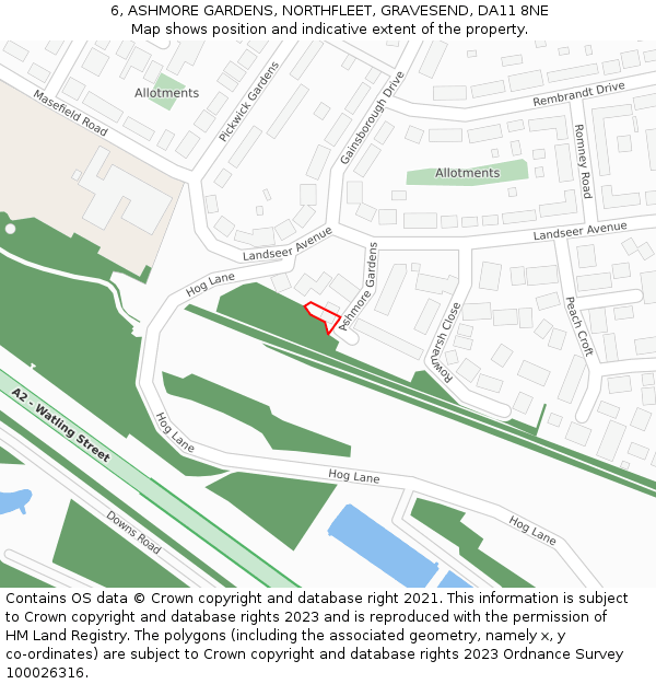 6, ASHMORE GARDENS, NORTHFLEET, GRAVESEND, DA11 8NE: Location map and indicative extent of plot