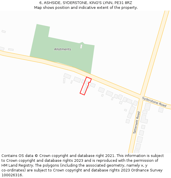 6, ASHSIDE, SYDERSTONE, KING'S LYNN, PE31 8RZ: Location map and indicative extent of plot