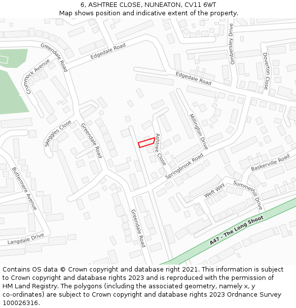 6, ASHTREE CLOSE, NUNEATON, CV11 6WT: Location map and indicative extent of plot