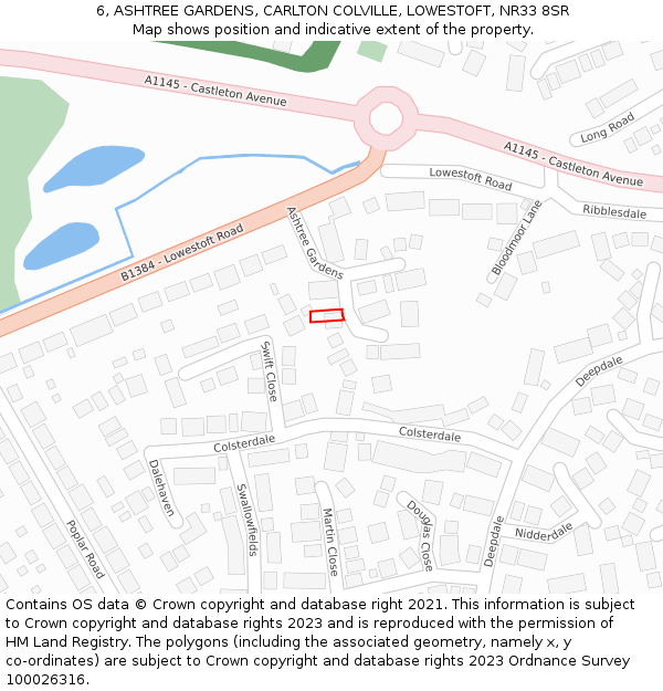 6, ASHTREE GARDENS, CARLTON COLVILLE, LOWESTOFT, NR33 8SR: Location map and indicative extent of plot
