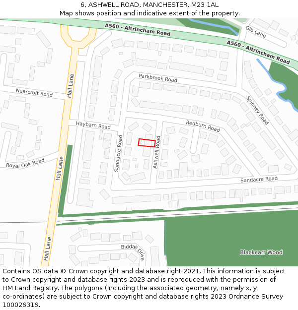 6, ASHWELL ROAD, MANCHESTER, M23 1AL: Location map and indicative extent of plot