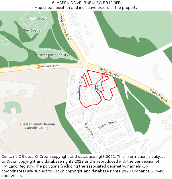 6, ASPEN DRIVE, BURNLEY, BB10 3FB: Location map and indicative extent of plot