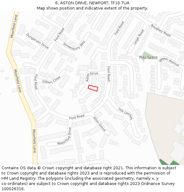6, ASTON DRIVE, NEWPORT, TF10 7UA: Location map and indicative extent of plot
