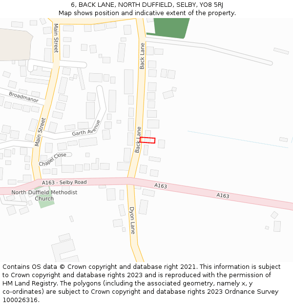 6, BACK LANE, NORTH DUFFIELD, SELBY, YO8 5RJ: Location map and indicative extent of plot