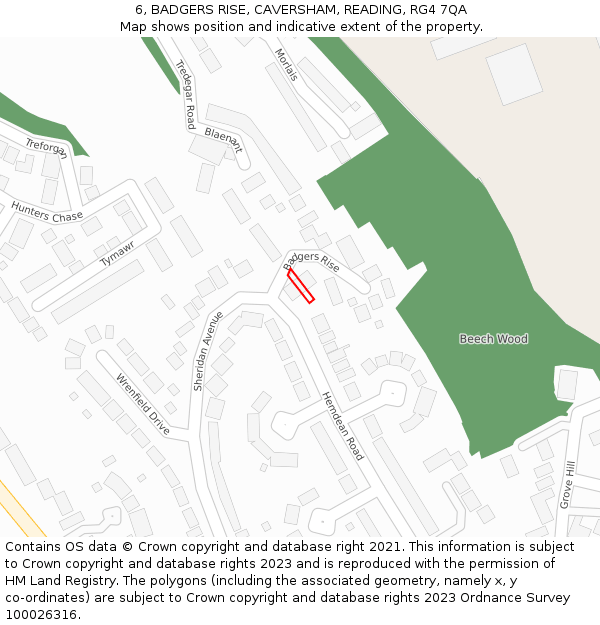 6, BADGERS RISE, CAVERSHAM, READING, RG4 7QA: Location map and indicative extent of plot