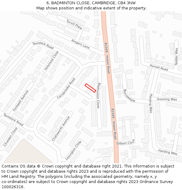 6, BADMINTON CLOSE, CAMBRIDGE, CB4 3NW: Location map and indicative extent of plot