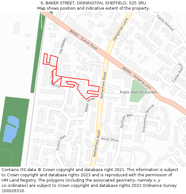6, BAKER STREET, DINNINGTON, SHEFFIELD, S25 3RU: Location map and indicative extent of plot
