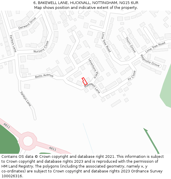 6, BAKEWELL LANE, HUCKNALL, NOTTINGHAM, NG15 6UR: Location map and indicative extent of plot