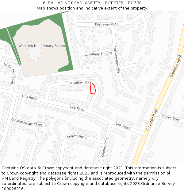 6, BALLADINE ROAD, ANSTEY, LEICESTER, LE7 7BE: Location map and indicative extent of plot