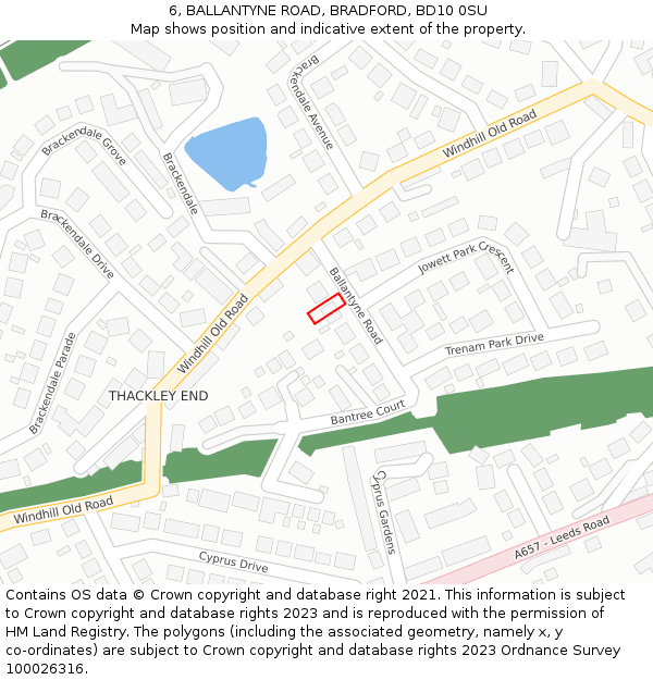 6, BALLANTYNE ROAD, BRADFORD, BD10 0SU: Location map and indicative extent of plot