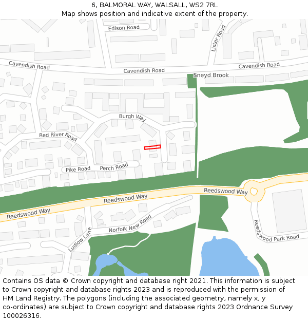 6, BALMORAL WAY, WALSALL, WS2 7RL: Location map and indicative extent of plot