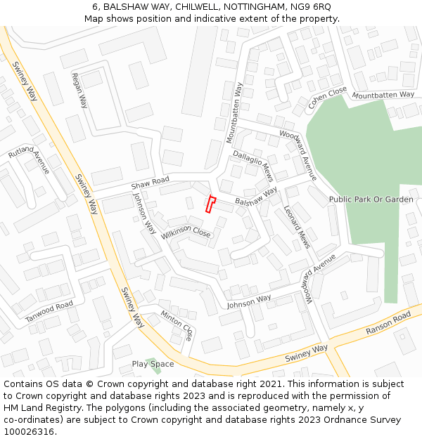 6, BALSHAW WAY, CHILWELL, NOTTINGHAM, NG9 6RQ: Location map and indicative extent of plot