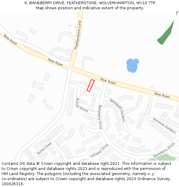 6, BANEBERRY DRIVE, FEATHERSTONE, WOLVERHAMPTON, WV10 7TR: Location map and indicative extent of plot