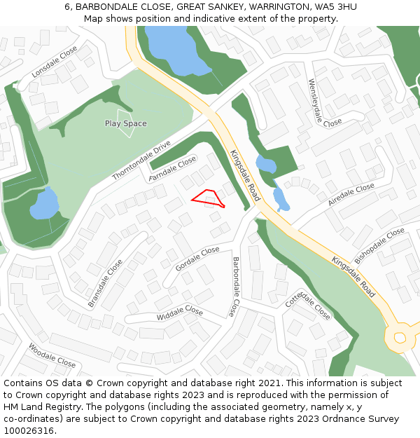 6, BARBONDALE CLOSE, GREAT SANKEY, WARRINGTON, WA5 3HU: Location map and indicative extent of plot
