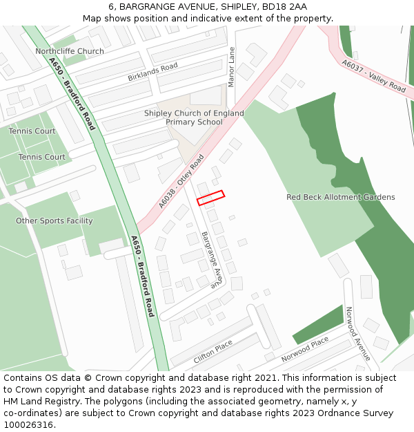 6, BARGRANGE AVENUE, SHIPLEY, BD18 2AA: Location map and indicative extent of plot