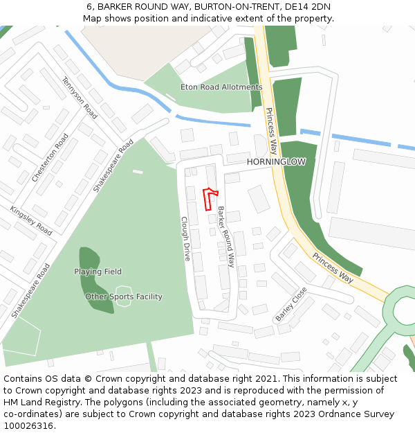 6, BARKER ROUND WAY, BURTON-ON-TRENT, DE14 2DN: Location map and indicative extent of plot