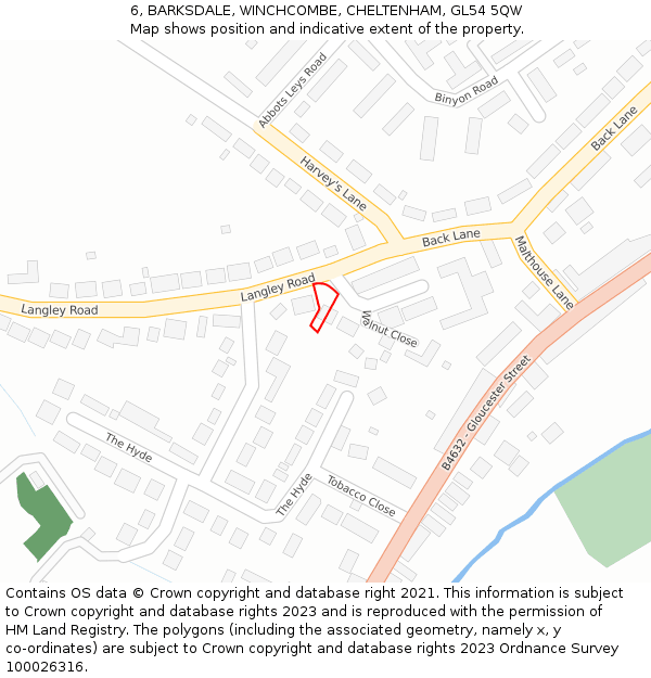 6, BARKSDALE, WINCHCOMBE, CHELTENHAM, GL54 5QW: Location map and indicative extent of plot