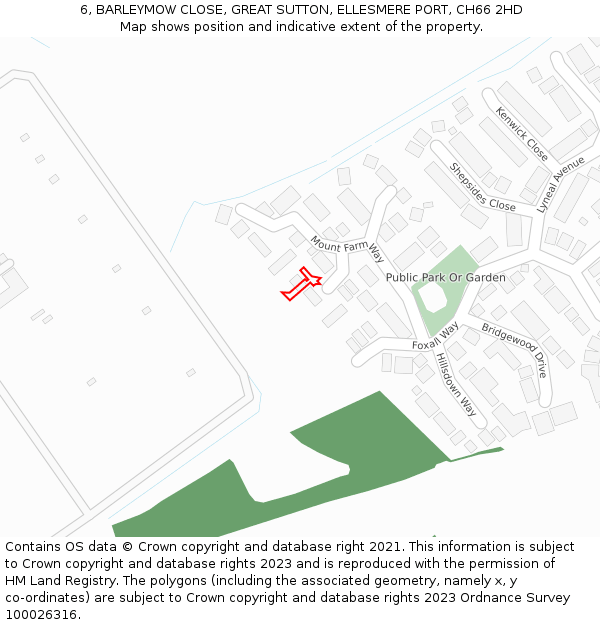 6, BARLEYMOW CLOSE, GREAT SUTTON, ELLESMERE PORT, CH66 2HD: Location map and indicative extent of plot