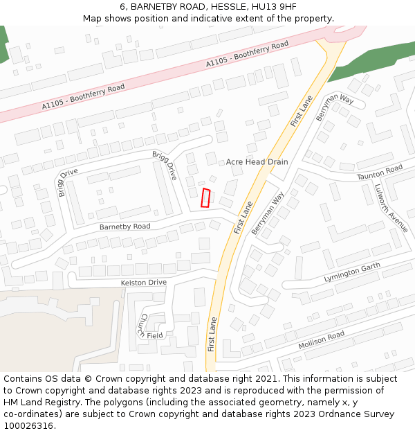6, BARNETBY ROAD, HESSLE, HU13 9HF: Location map and indicative extent of plot