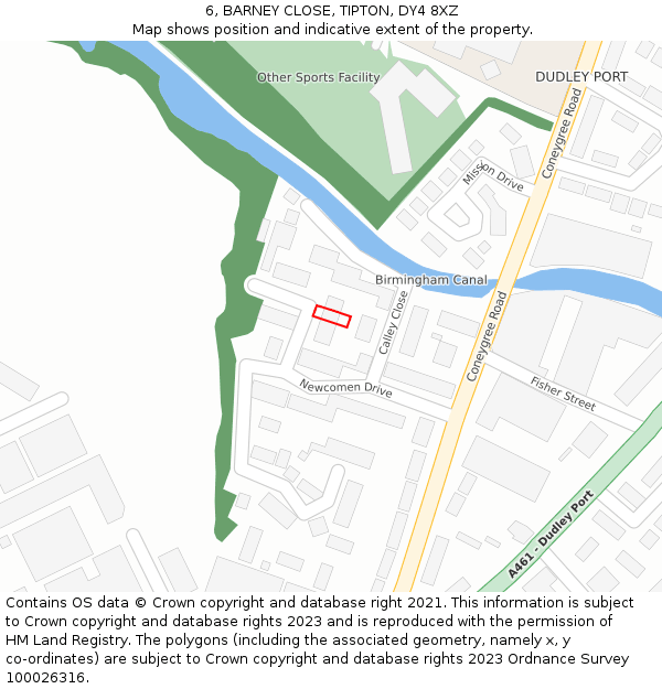 6, BARNEY CLOSE, TIPTON, DY4 8XZ: Location map and indicative extent of plot