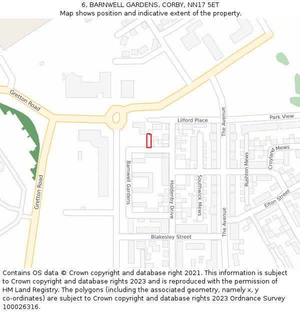 6, BARNWELL GARDENS, CORBY, NN17 5ET: Location map and indicative extent of plot