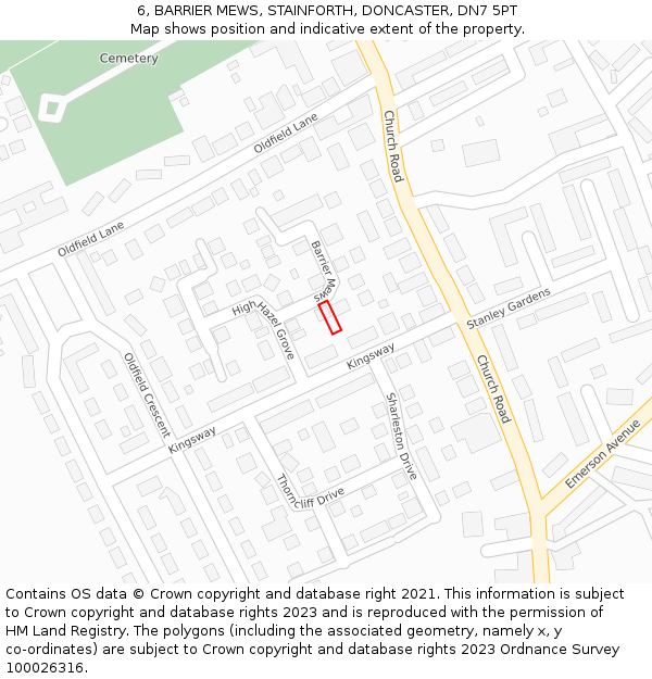 6, BARRIER MEWS, STAINFORTH, DONCASTER, DN7 5PT: Location map and indicative extent of plot