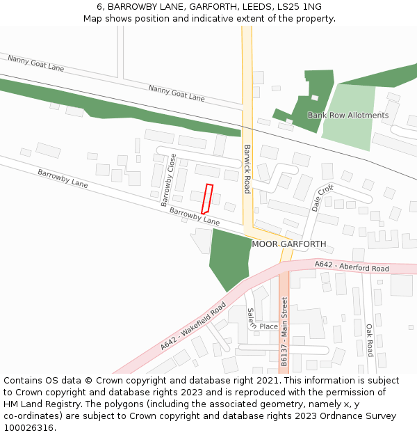 6, BARROWBY LANE, GARFORTH, LEEDS, LS25 1NG: Location map and indicative extent of plot