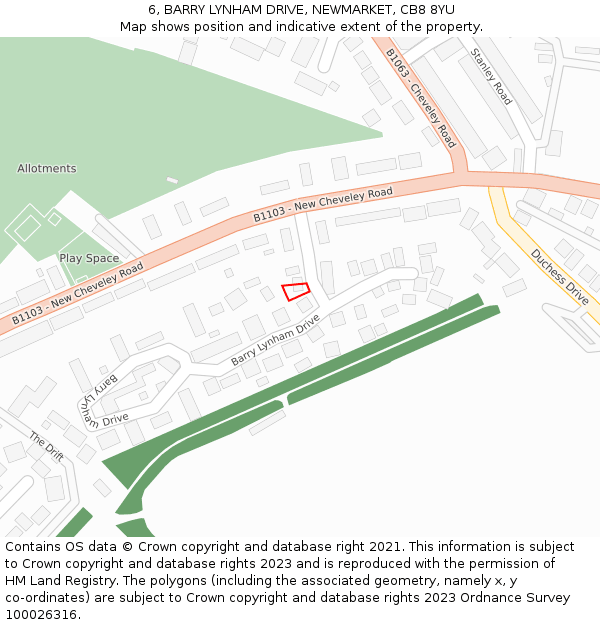6, BARRY LYNHAM DRIVE, NEWMARKET, CB8 8YU: Location map and indicative extent of plot
