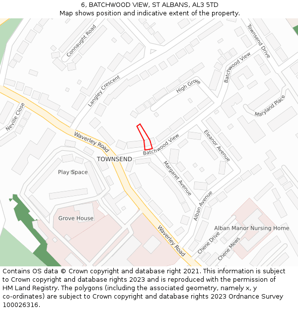 6, BATCHWOOD VIEW, ST ALBANS, AL3 5TD: Location map and indicative extent of plot