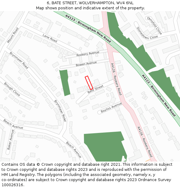 6, BATE STREET, WOLVERHAMPTON, WV4 6NL: Location map and indicative extent of plot