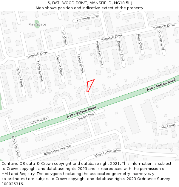 6, BATHWOOD DRIVE, MANSFIELD, NG18 5HJ: Location map and indicative extent of plot