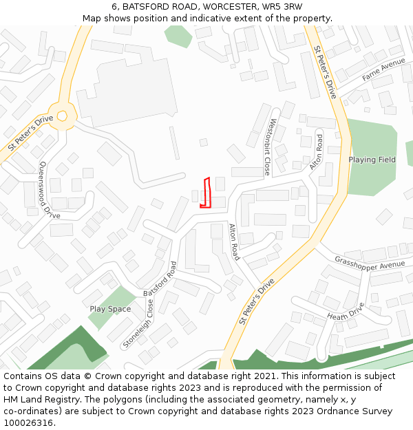 6, BATSFORD ROAD, WORCESTER, WR5 3RW: Location map and indicative extent of plot