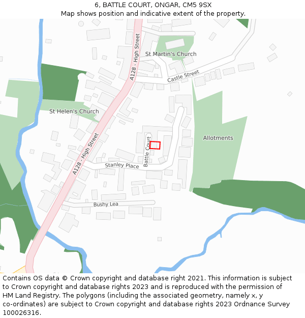 6, BATTLE COURT, ONGAR, CM5 9SX: Location map and indicative extent of plot