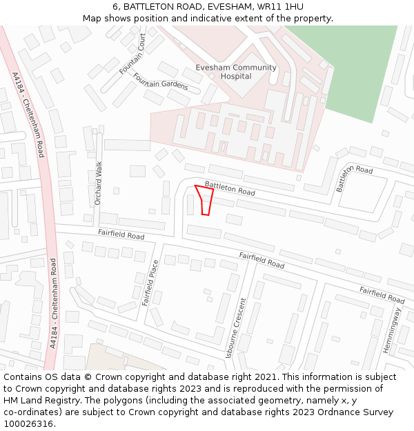 6, BATTLETON ROAD, EVESHAM, WR11 1HU: Location map and indicative extent of plot