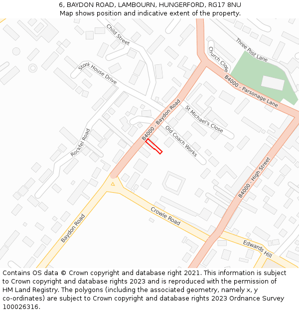 6, BAYDON ROAD, LAMBOURN, HUNGERFORD, RG17 8NU: Location map and indicative extent of plot