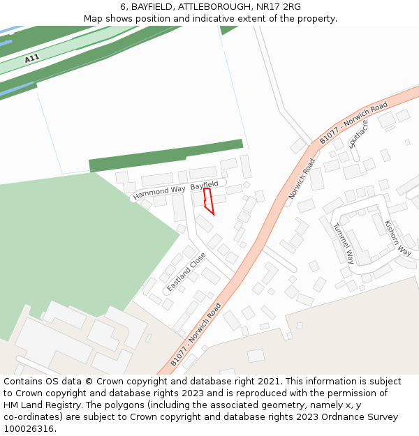 6, BAYFIELD, ATTLEBOROUGH, NR17 2RG: Location map and indicative extent of plot
