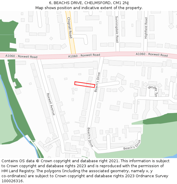 6, BEACHS DRIVE, CHELMSFORD, CM1 2NJ: Location map and indicative extent of plot