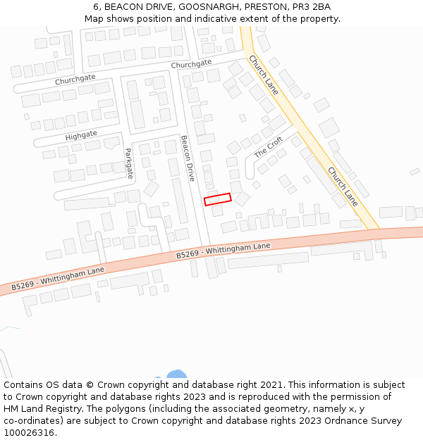 6, BEACON DRIVE, GOOSNARGH, PRESTON, PR3 2BA: Location map and indicative extent of plot