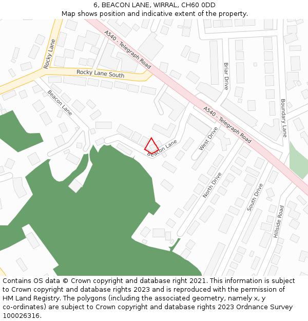 6, BEACON LANE, WIRRAL, CH60 0DD: Location map and indicative extent of plot