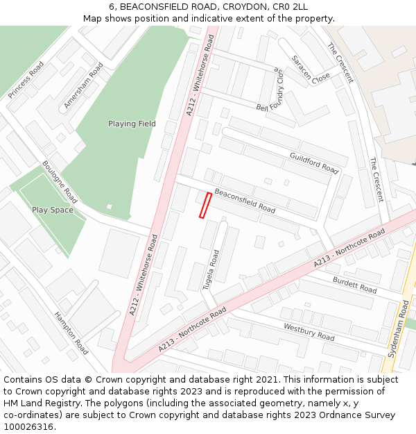 6, BEACONSFIELD ROAD, CROYDON, CR0 2LL: Location map and indicative extent of plot