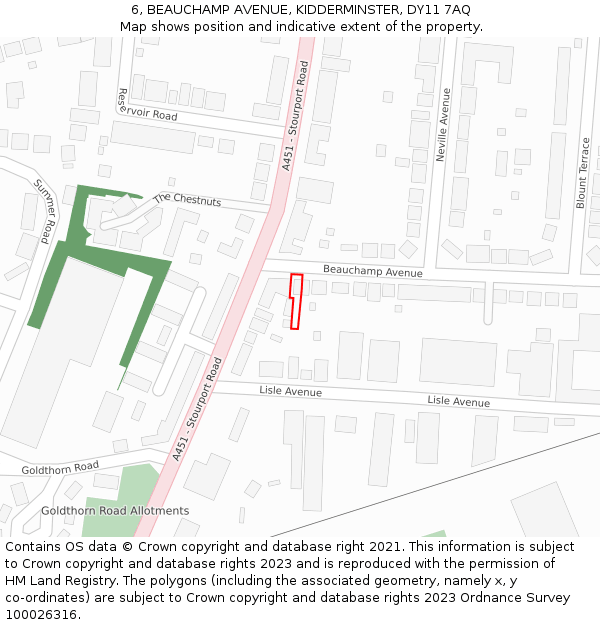 6, BEAUCHAMP AVENUE, KIDDERMINSTER, DY11 7AQ: Location map and indicative extent of plot